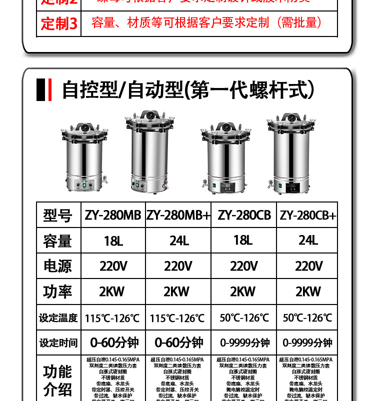 新豐/中友實驗室高溫高壓蒸汽滅菌器/滅菌鍋選型表